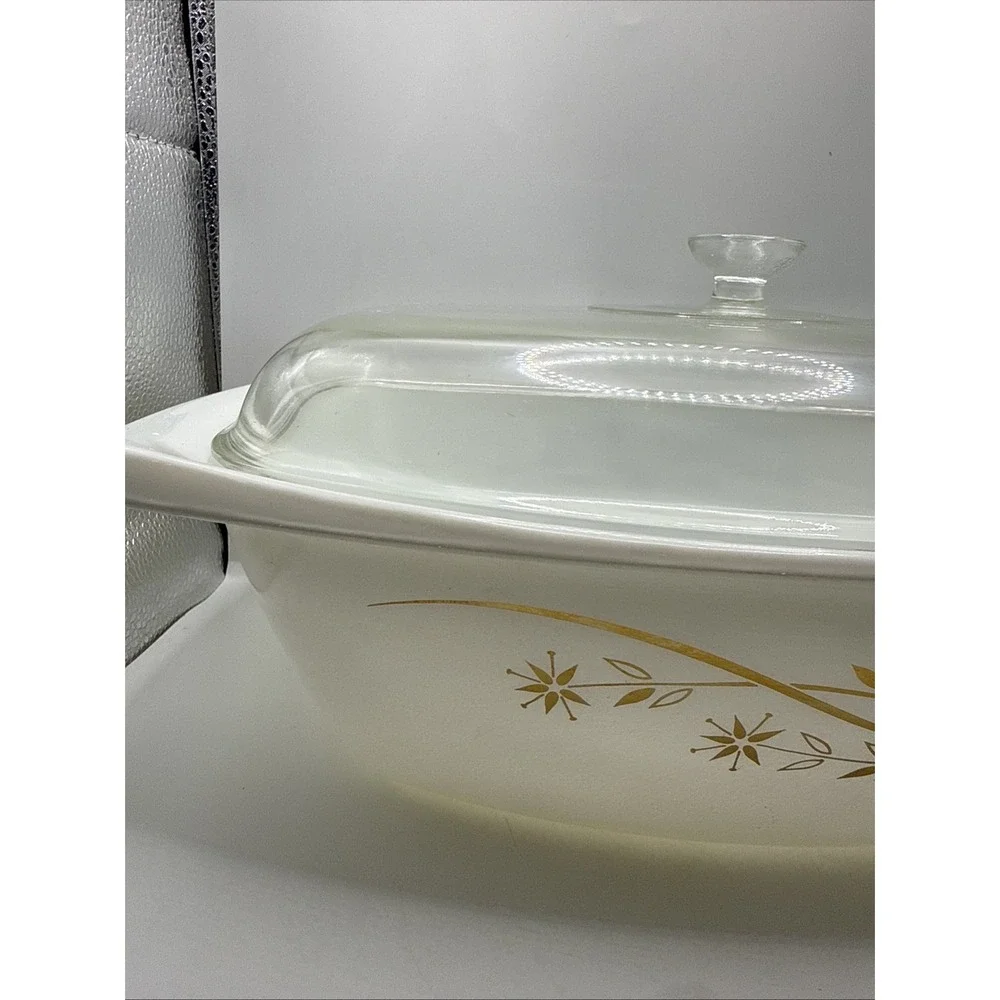 Vintage PYREX 4 QUART Casserole Roasting Golden Honeysuckle w/ Lid 1963-1965